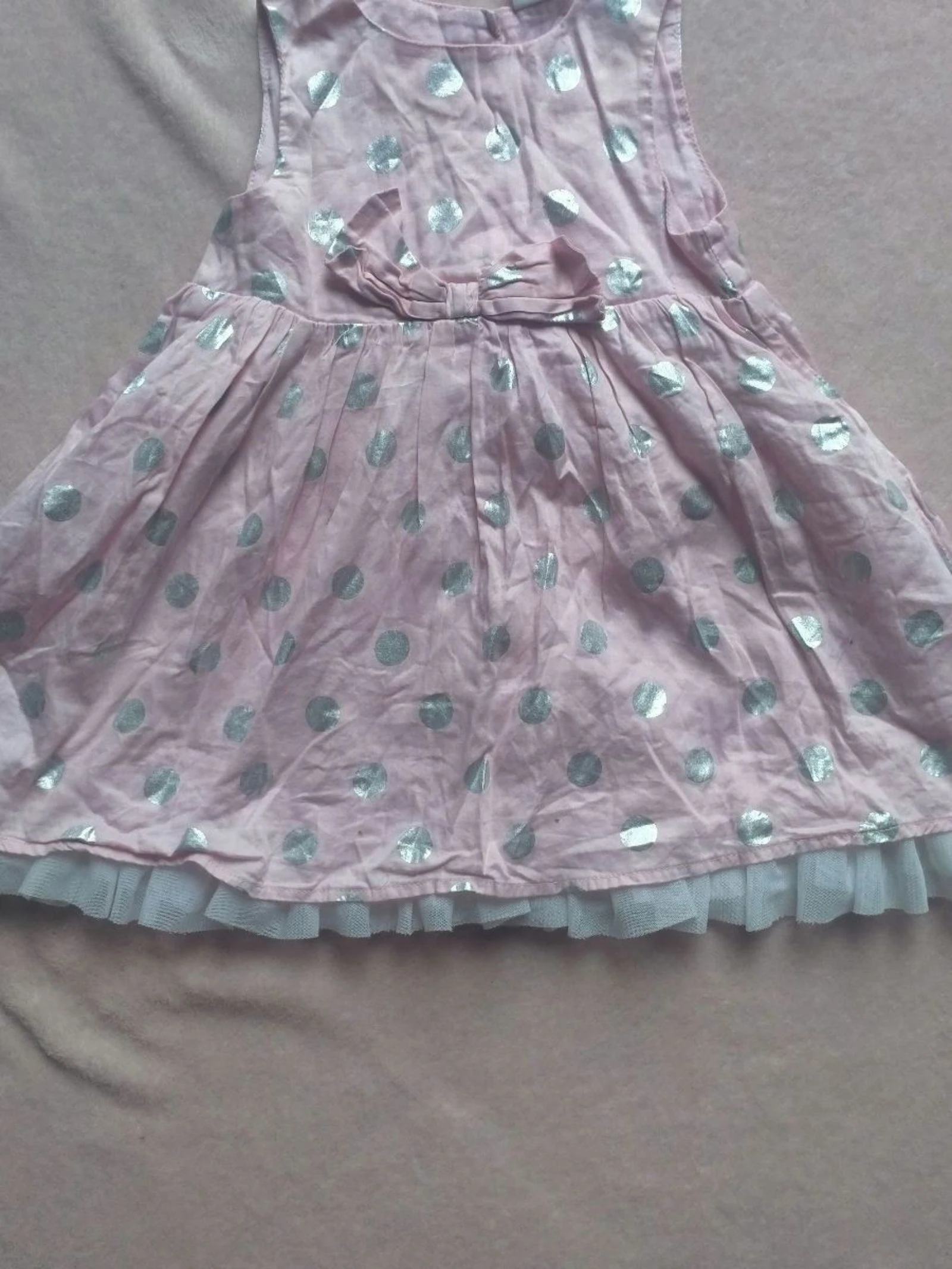 Robe bébé fille rose à pois argentés H&M 6-9 mois tulle nœud